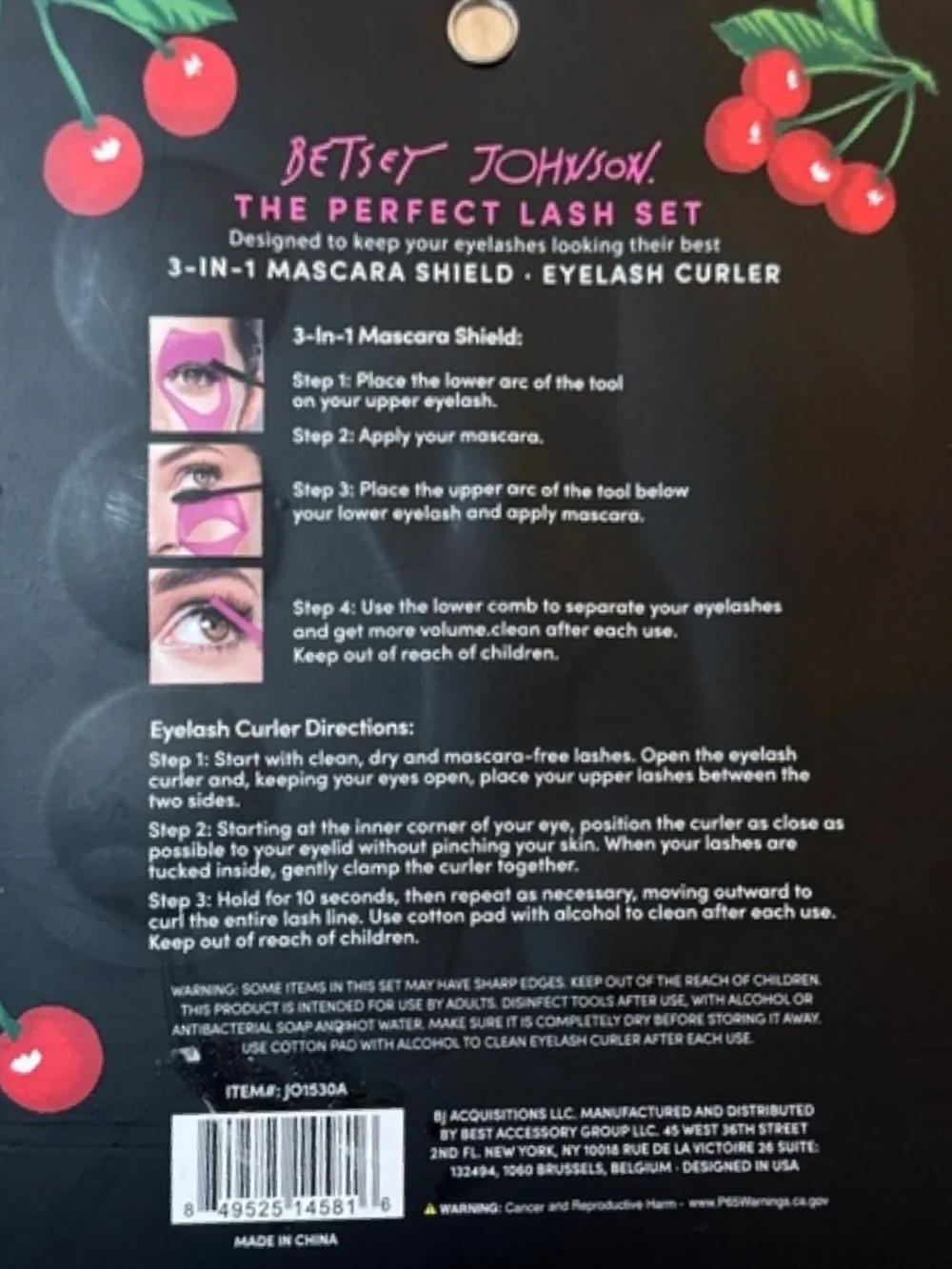 Betsey Johnson Pink and Black Perfect Lash Set Includes Eyelash curler and More